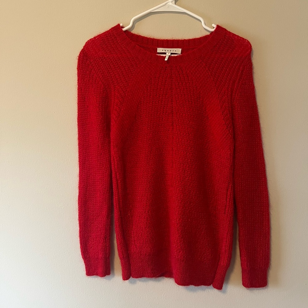 sandro red mohair and wool jumper